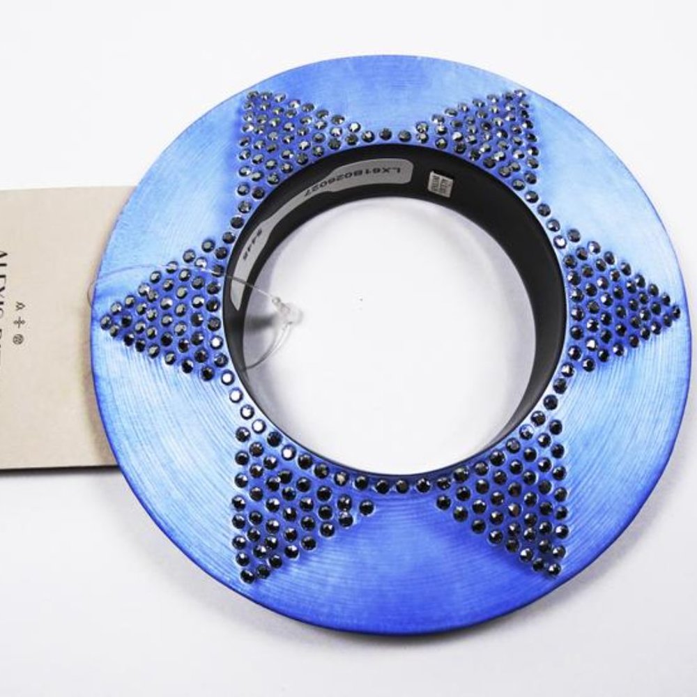 ALEXIS BITTAR Blue Lucite Silver Swarovski Crystal Wide Bangle Bracelet - Picture 3 of 9